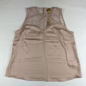 H&M Sleeveless Blouse Womens Sz 12 Pink Floral Lace Career Work Preppy Shirt NEW